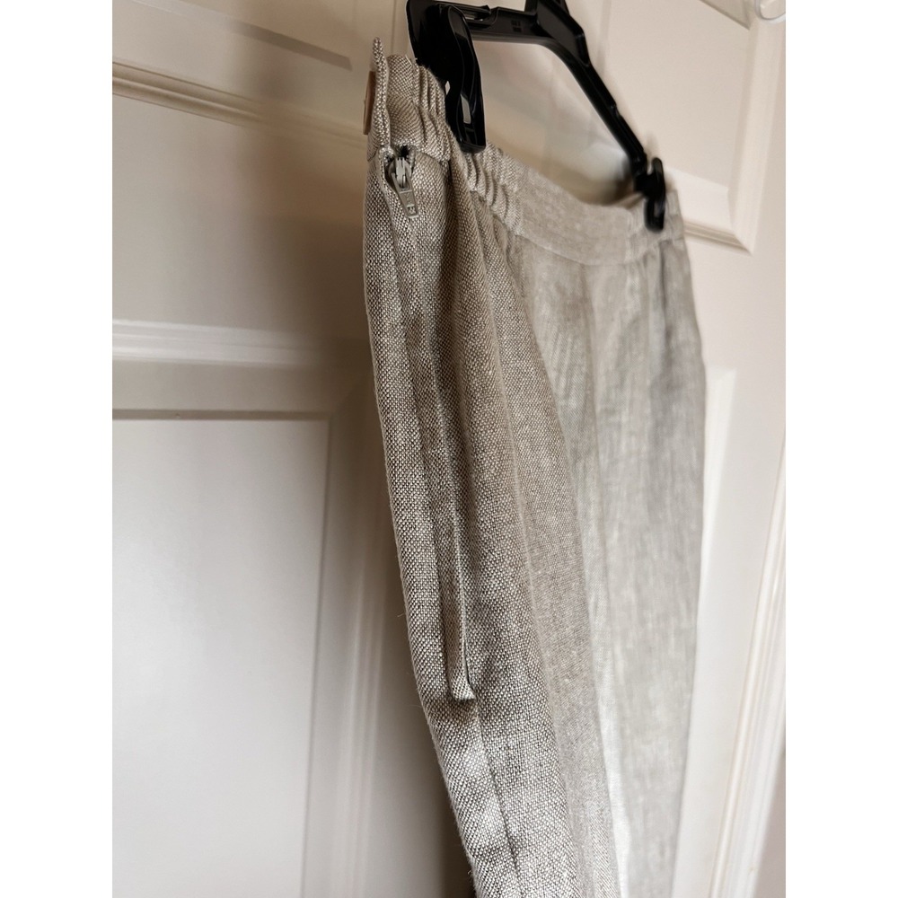 100% Linen Pants Plaza South Tan/Gray. Neutral Business Tapered Leg Trouser 12 - Picture 3 of 9